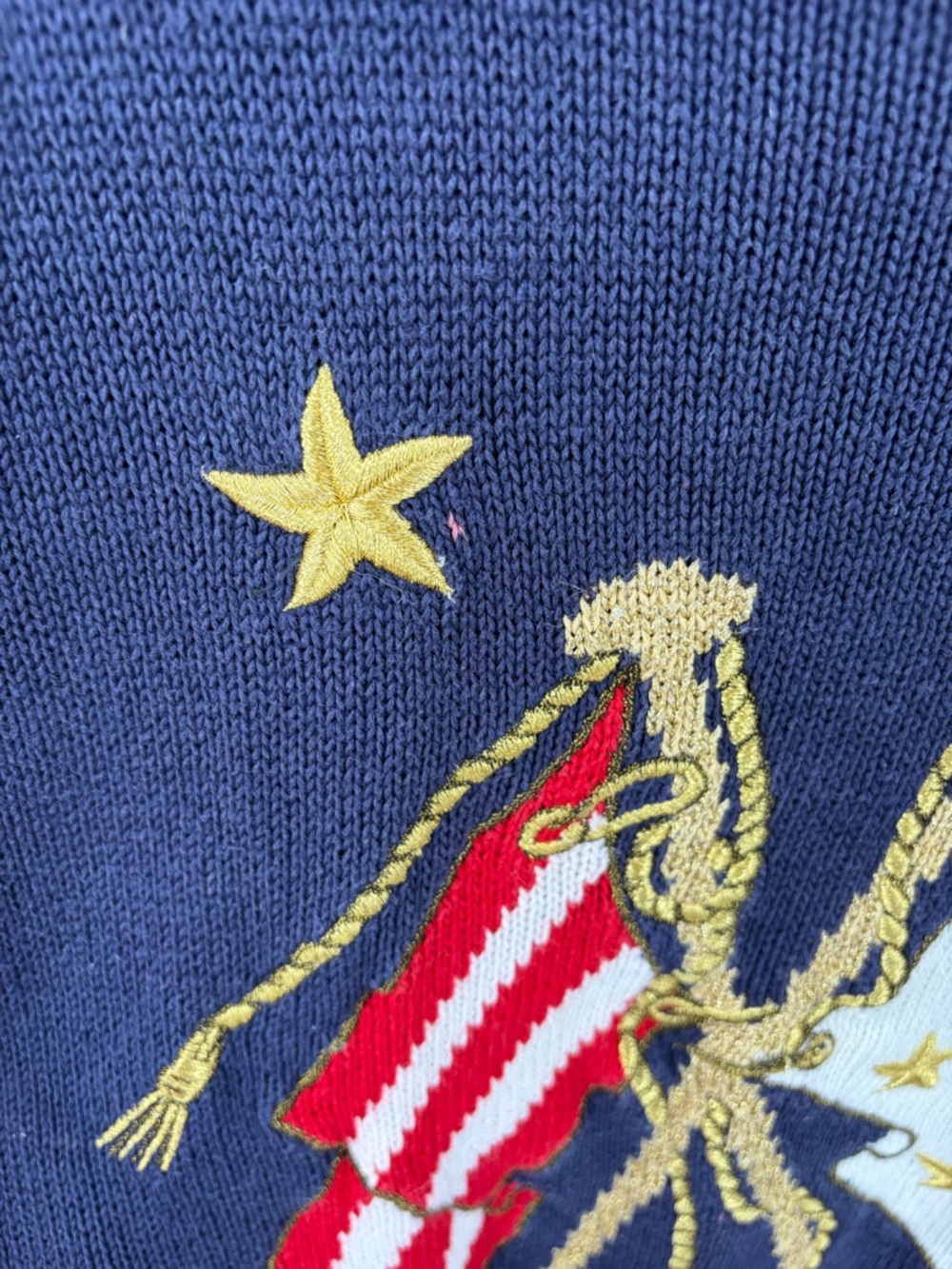 Vintage Alfred Dunner navy knit patriotic sweater women’s PL stars and strips - Picture 4 of 6